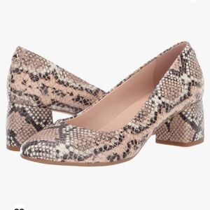 Kate Spade Beverly round toe snakeskin pumps in pale vellum